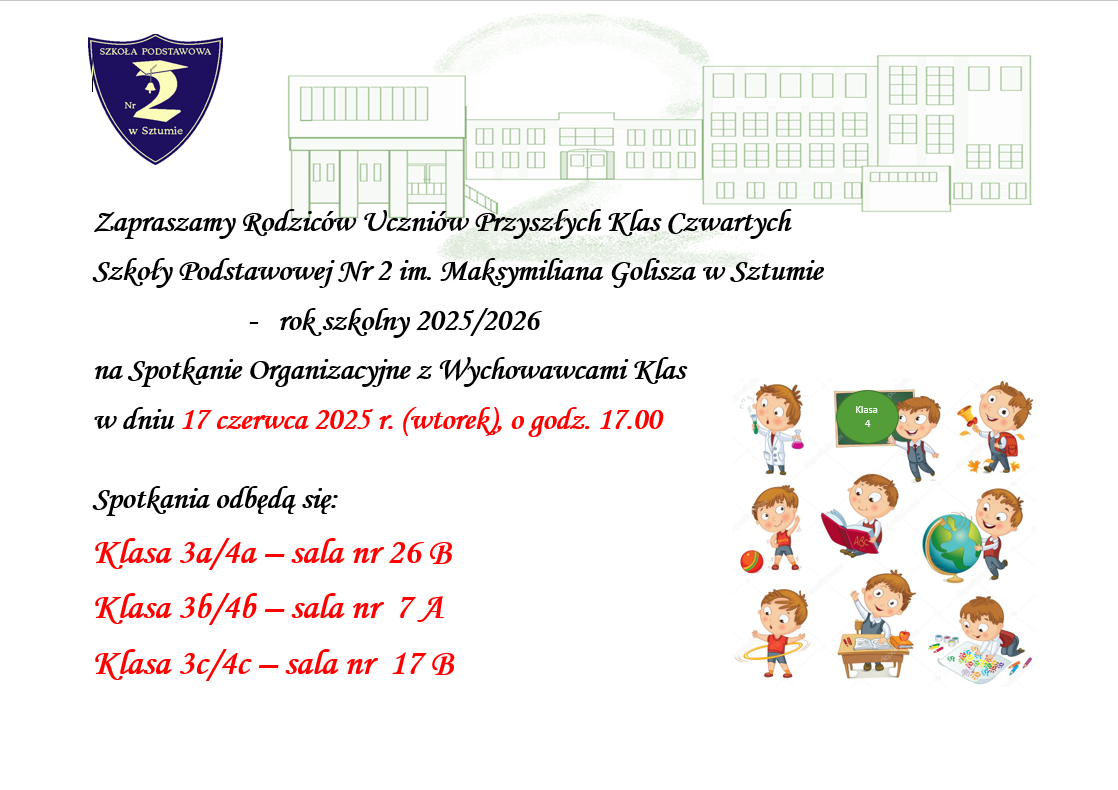 informacja o spotkaniu dla klas 4
